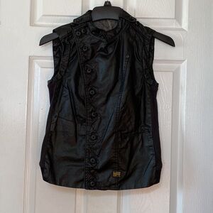 G-Star Black Coated Cotton Waxed Canvas Utility Vest